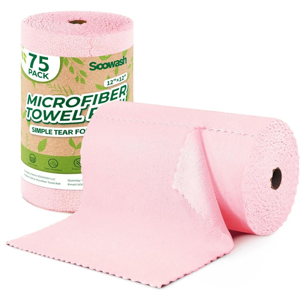 Microfiber Cleaning Cloths Roll, 75 Pack Tear Away Microfiber Towels Roll, 12...