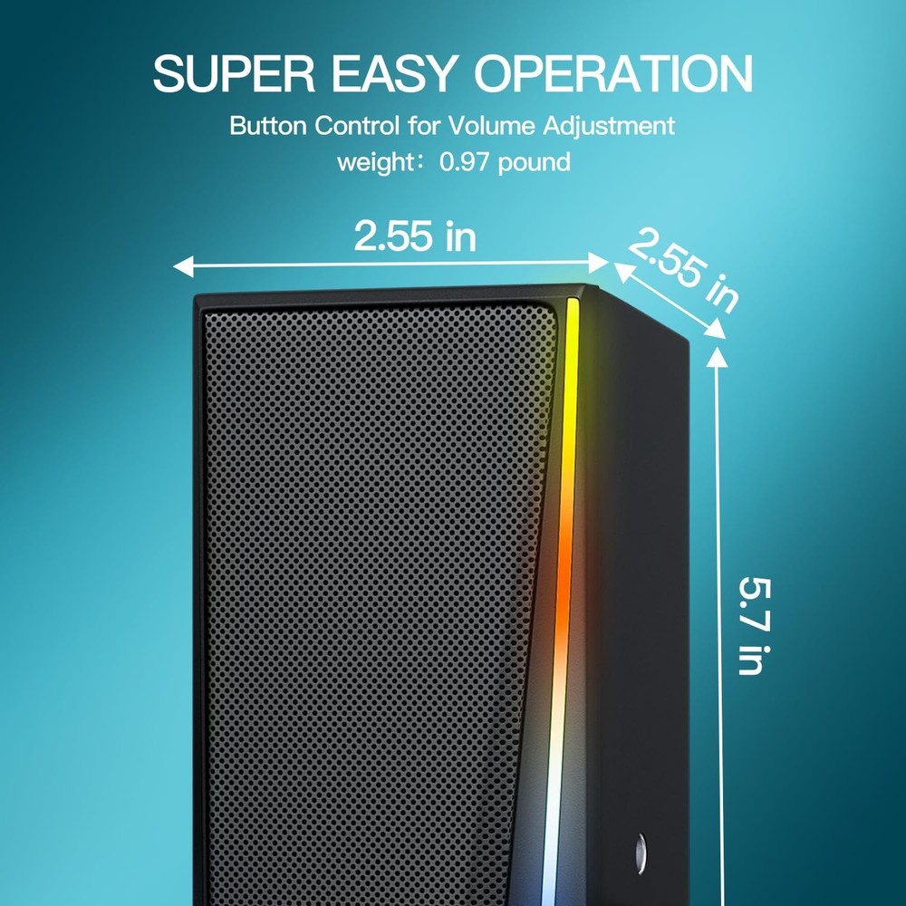 Computer Speakers LED Gaming Desktop Speakers Volume Control 3.5mm AUX PC