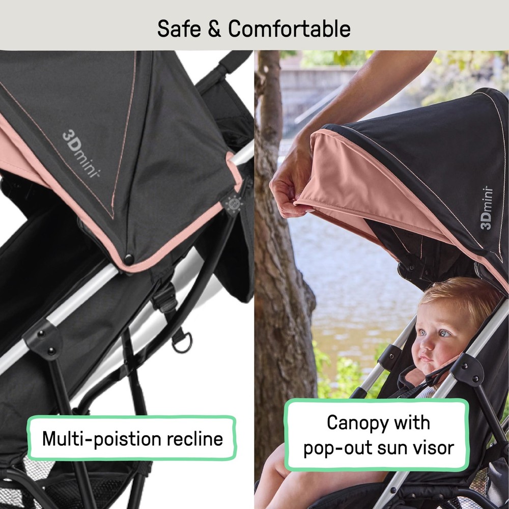 Lightweight Stroller 3D Mini Compact Fold Multi Position Recline Dusty Rose