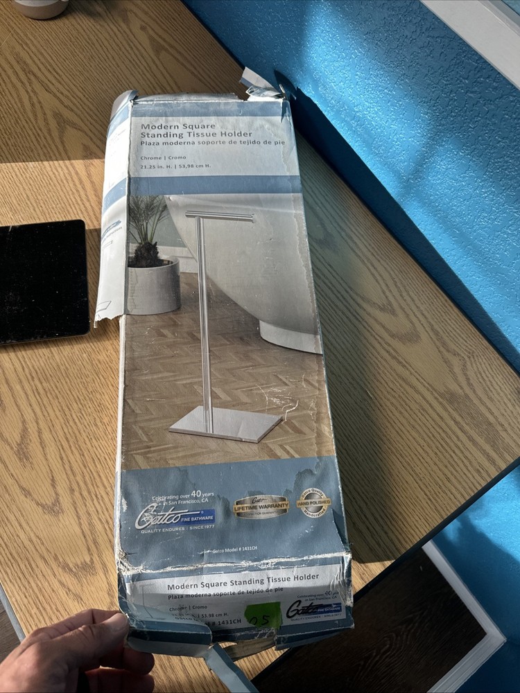 Gatco Fine Bathware Modern Square Standing Tissue Holder, Chrome￼