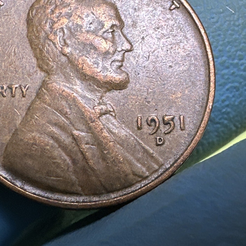 1951 D Lincoln Wheat Cent Error Filled "5" In 1951 Date