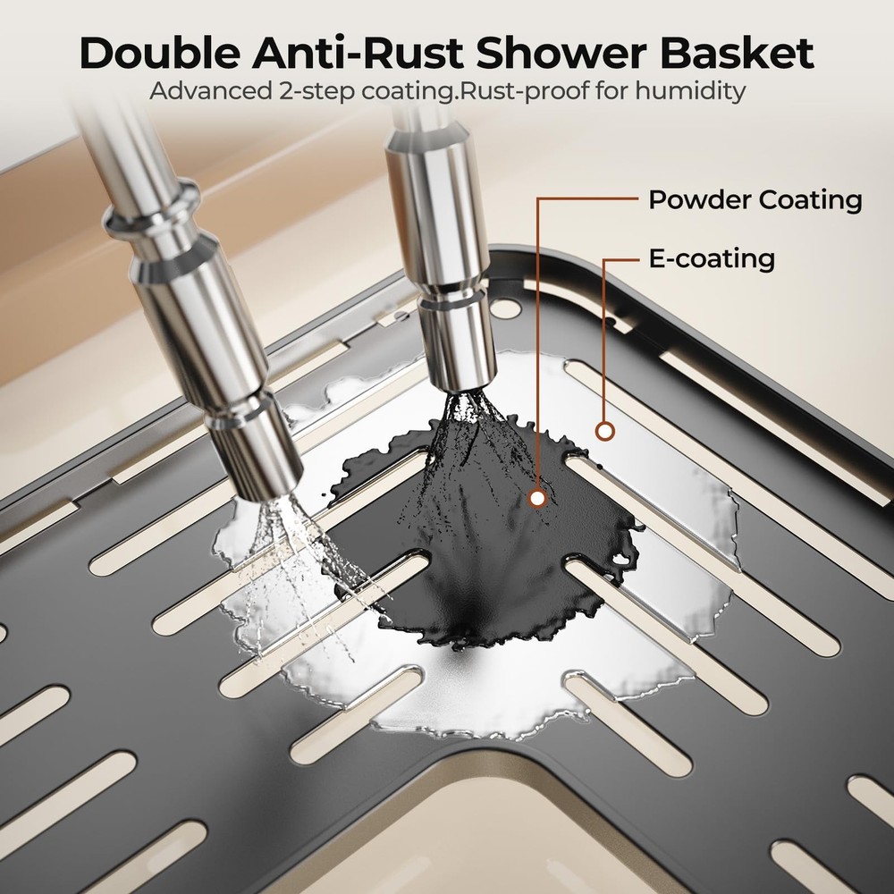 Orimade Rustproof 3 Tier Floor Standing Corner Shower Caddy Organizer with Tooth
