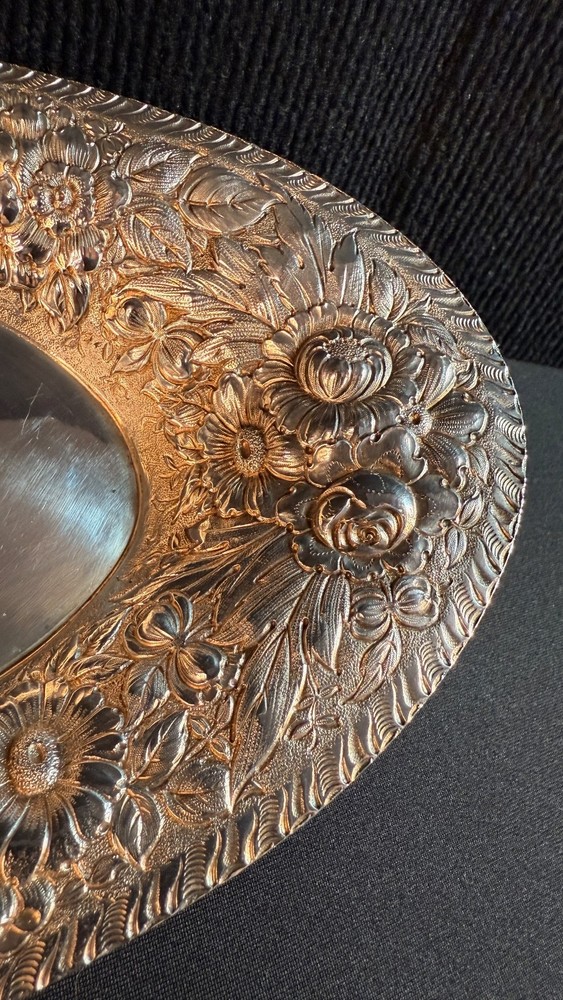 Antique Barbour Co. Silver Plate "Baltimore Rose" Type Repousee Bread Tray