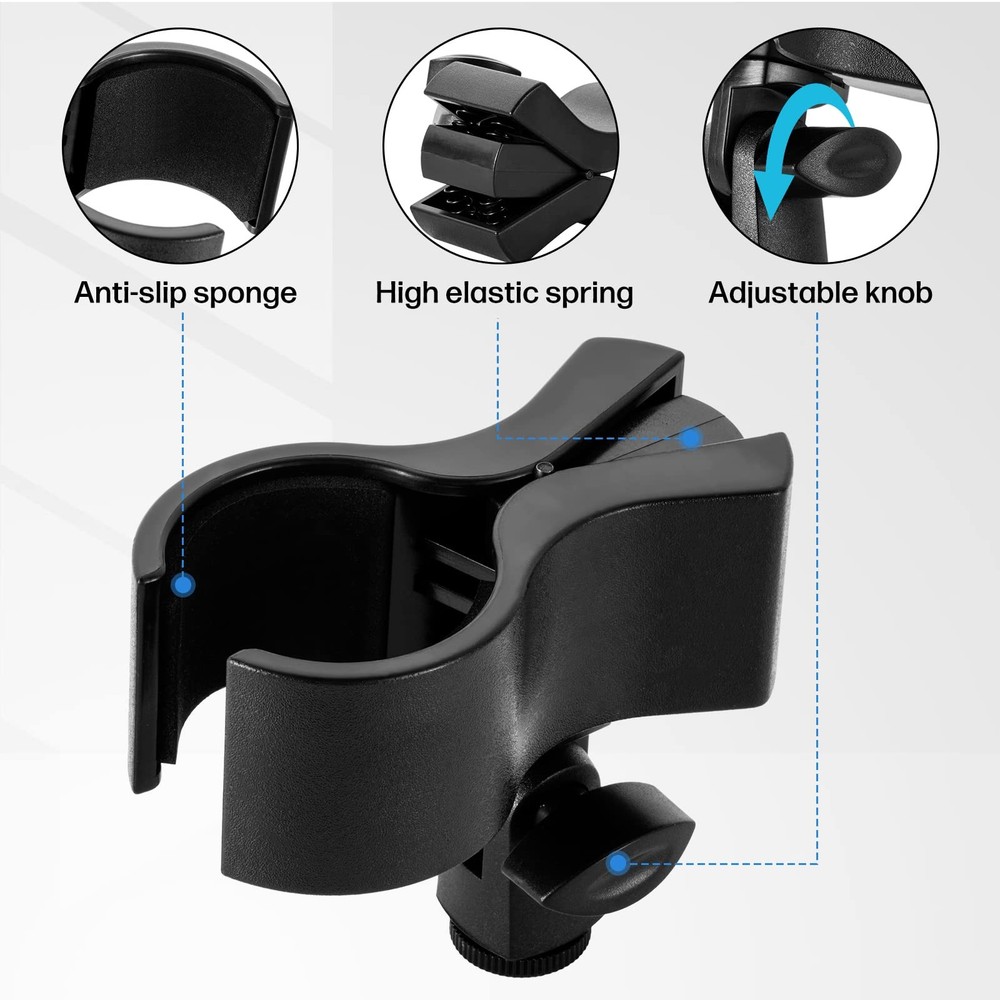 BILIONE 2pcs Versatile Microphone Clip, Adjustable Mic Holder 2 Pack, black