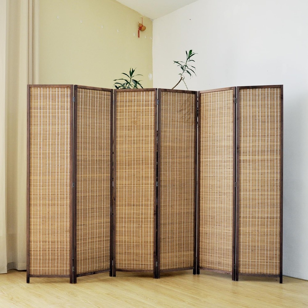 6 Panel Bamboo Room Divider Screen,5.6 FT Tall Bamboo Divider Folding Panel S...
