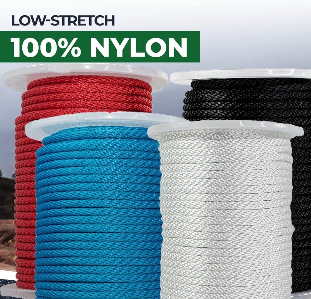 High Strength Solid Braid Nylon Utility Rope 1/8" x 500ft - Versatile & Durable