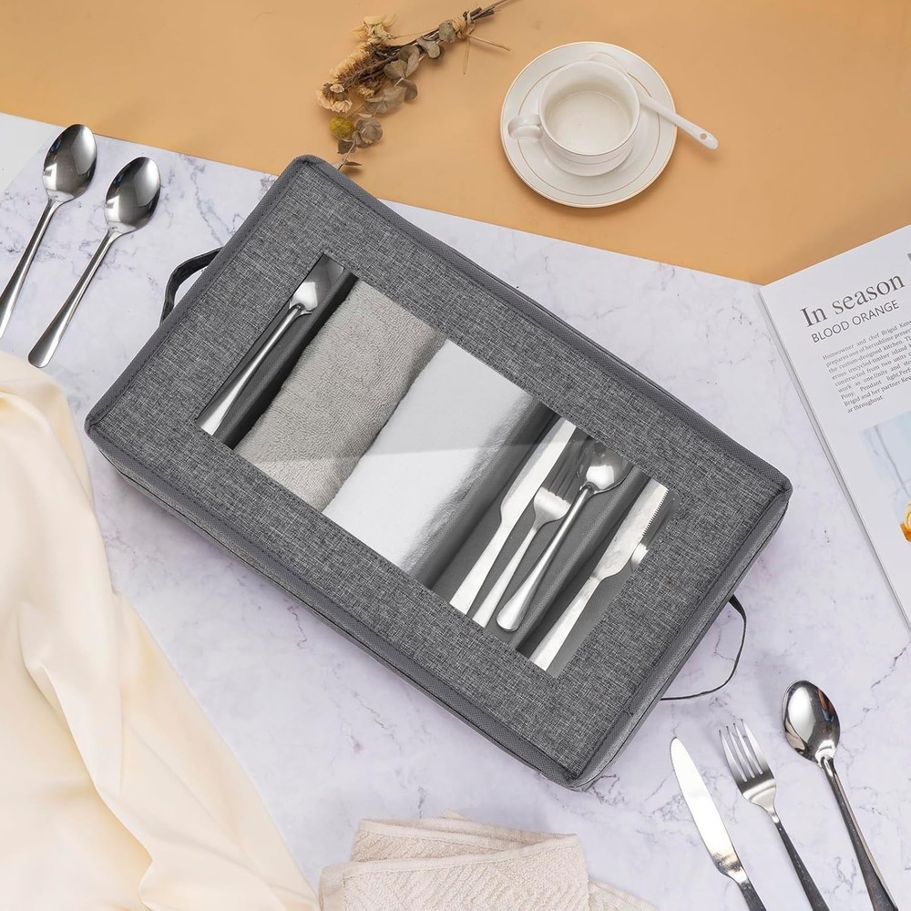 Silverware Storage Box 2 Pack, Flatware Storage, Utensil Storage with Removab...