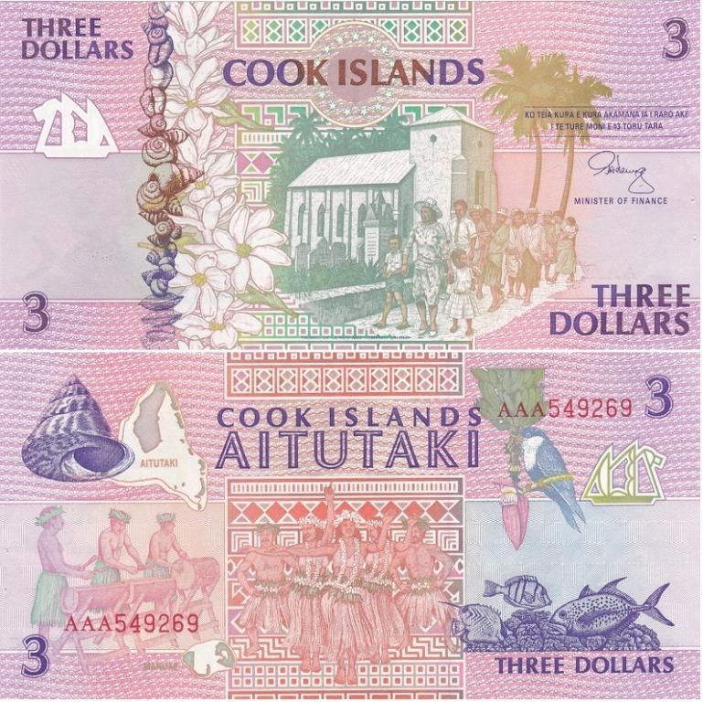 Cook Islands - 3 Dollars 1992 UNC Pick 7 Lemberg-Zp