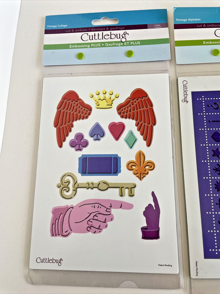 3 Cuttlebug Embossing Plus Cut and Emboss Folders Collage, Tags and Alphabet