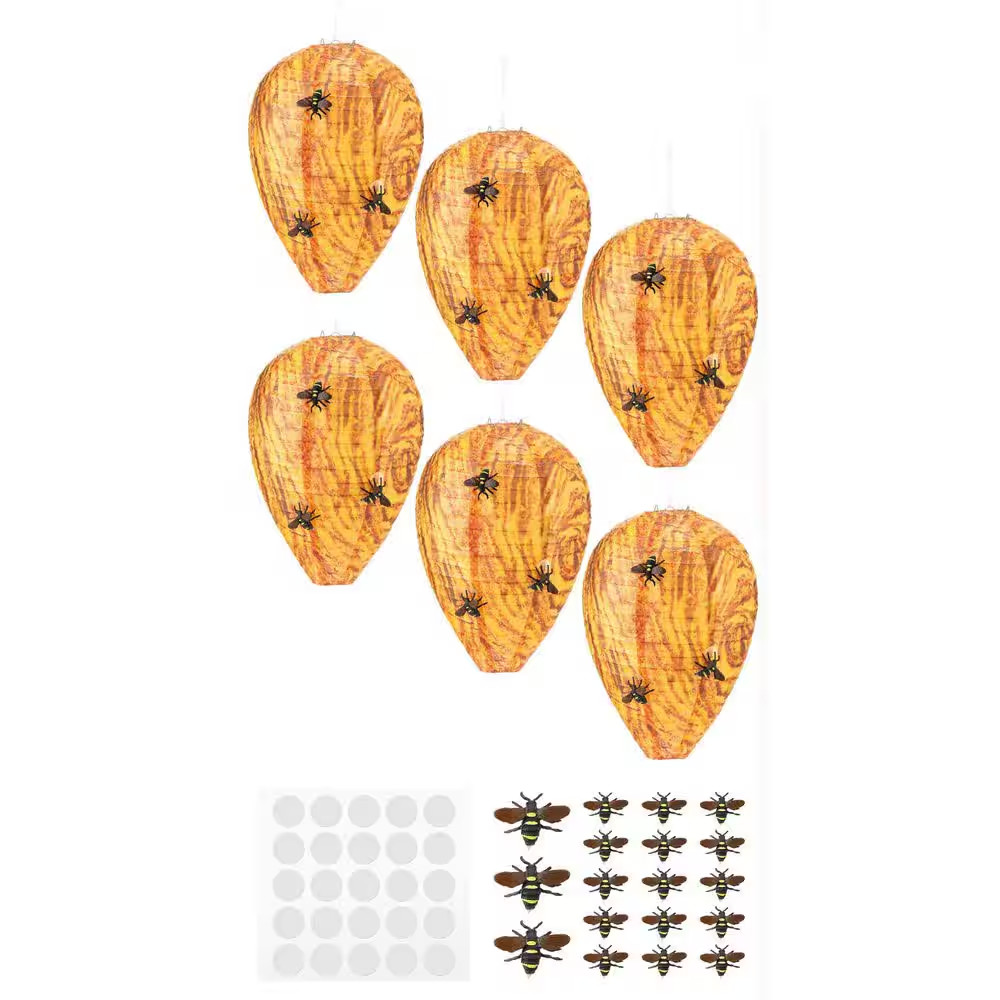 Outdoor Wasp Bee Deterrent Trap with 18 Realistic Solid Bees and Easy Installati