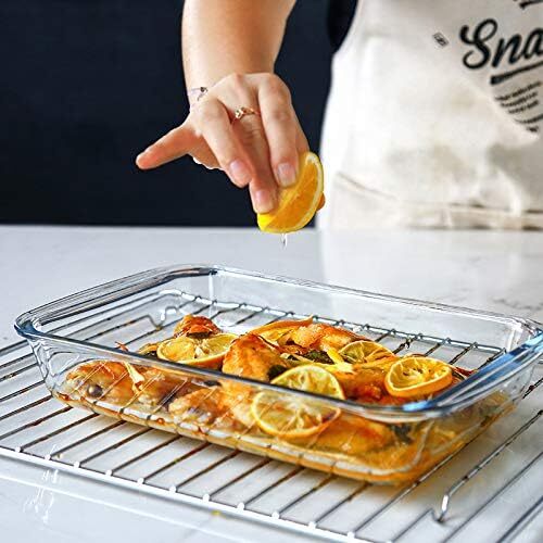 8-Piece DeepGlass Baking PanSet with Plastic Lid,Rectangular Baking Pan Set,Gray