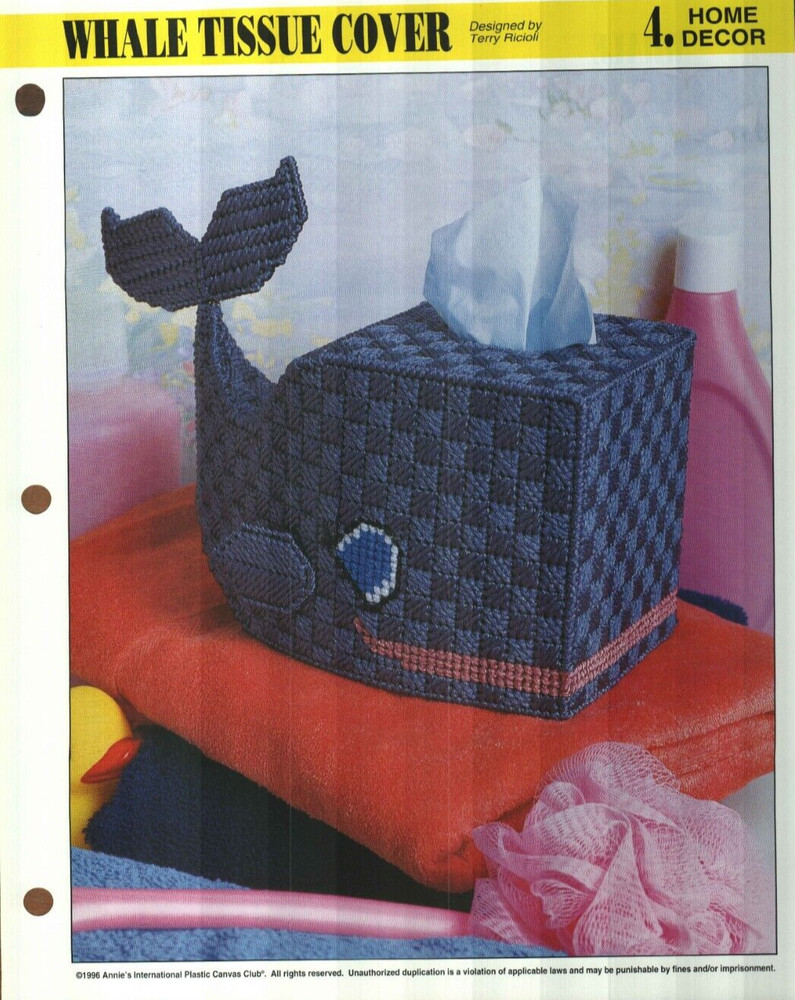 NEW WHALE TISSUE COVER HOME DECOR ANNIE'S PLASTIC CANVAS PATTERN INSTRUCTIONS