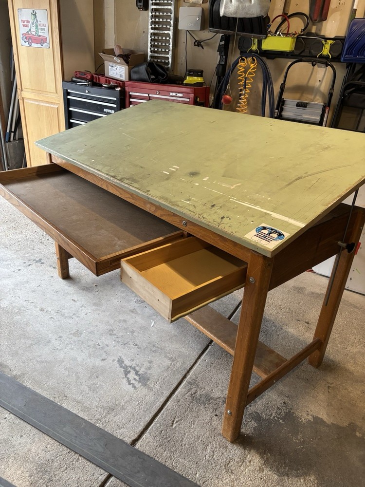 Mayline vintage Drafting Table 4 Post Solid Oak-wood