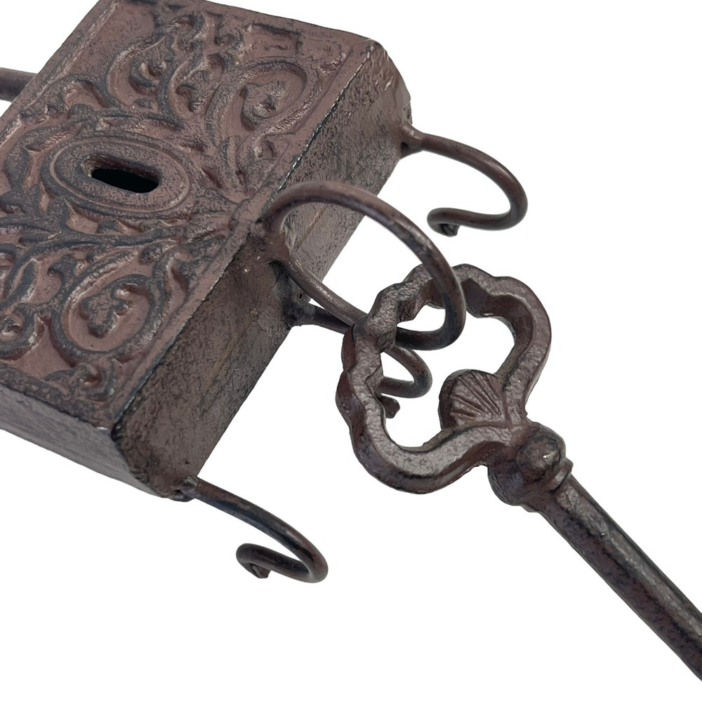 Cast Iron Key Rack Hanger Skeleton Key & Lock Coat Rack 4" Wide