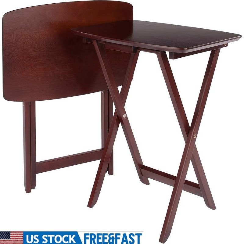 2-Piece Folding Rectangular Table Set Easy Storage Wooden Tables Home Use