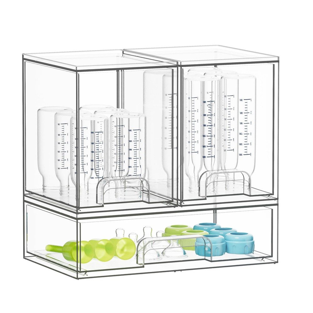 SpaceAid Baby Bottle Storage Organizer 3-Pack - Acrylic, Stackable, Clear