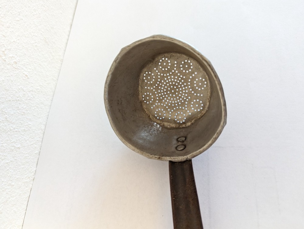Old Aluminum 7" Tea Strainer w/ rusty handle USED Decor