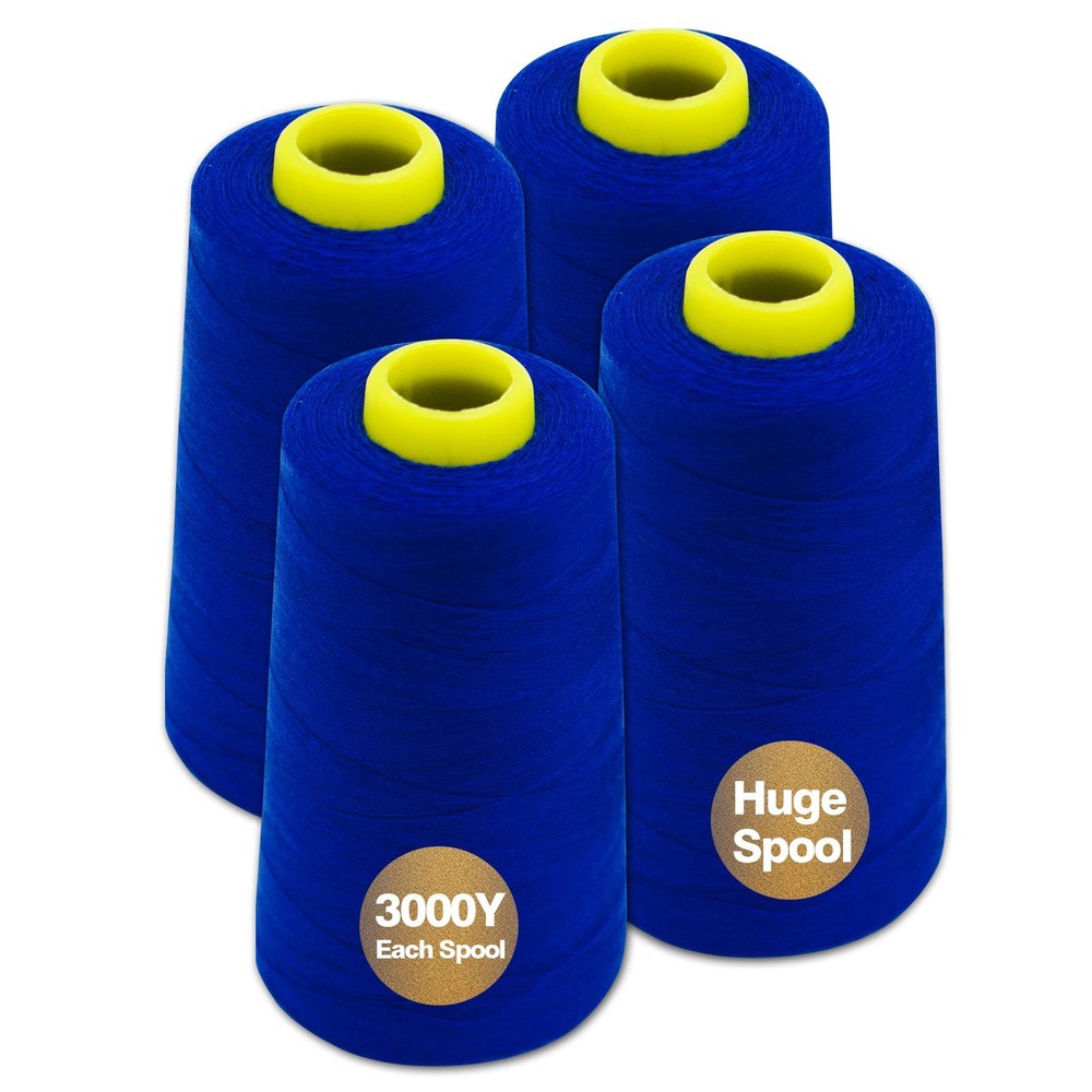 Blue Serger Thread All Purpose Polyester 4 Cones 3000 Yards Each Spool
