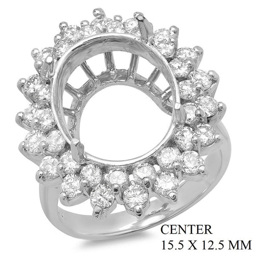 Semi Mount Ring Setting Oval  15.5X12.5 925 Sterling Silver