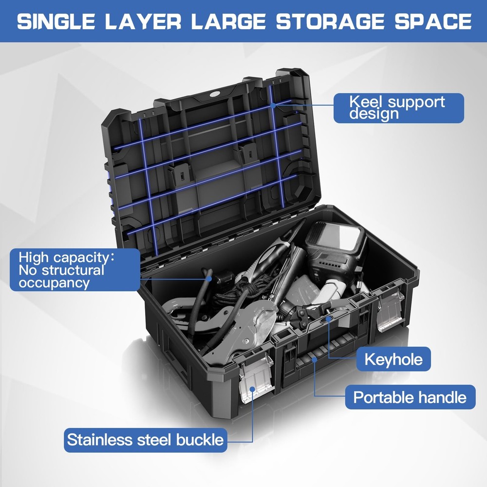 18 Inch Flat Top Tool Box | AIRAJ Stackable Modular Tool Organizer Box Storag...