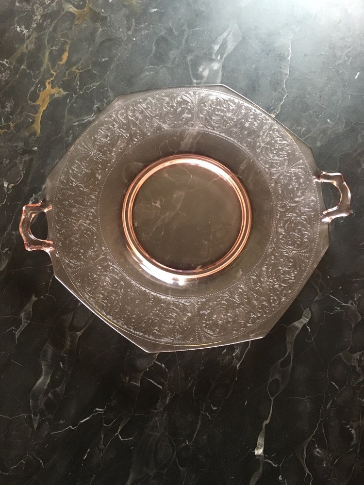 Piink Etched Handled Platter