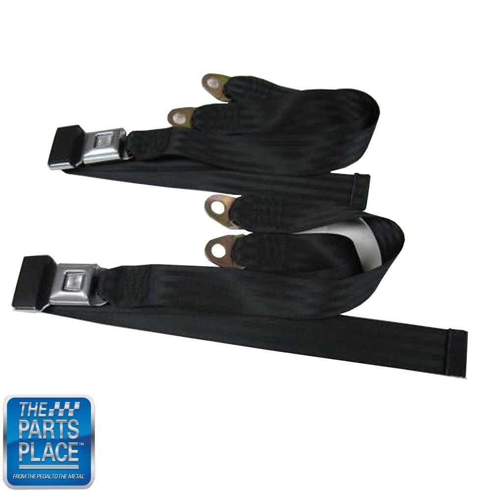 Universal Push Button Deluxe Starburst Lap Seat Belts Black Pair 1203