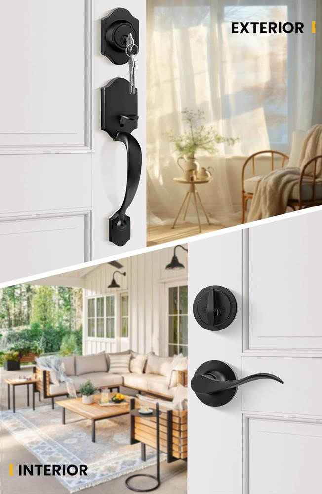 Front Door Lock Set, Door Handle Exterior, Front Door Handle Set, Black Front Do