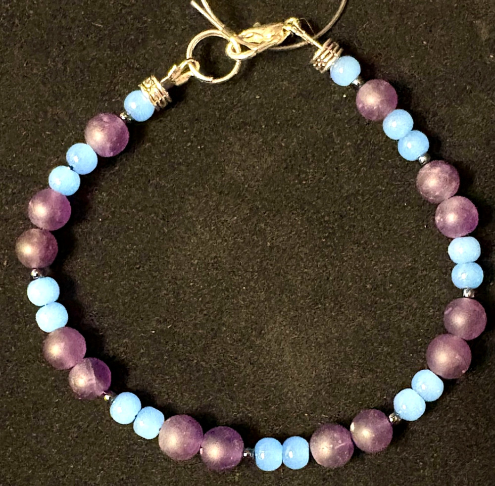 8" Blue Chalcedony/Amethyst Gemstone Bracelet