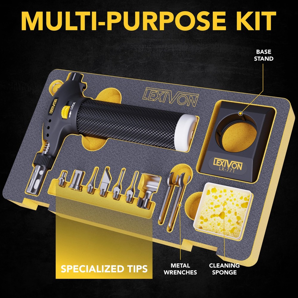 LEXIVON Butane Torch Multi-Function Kit Premium Self-Igniting Soldering Station
