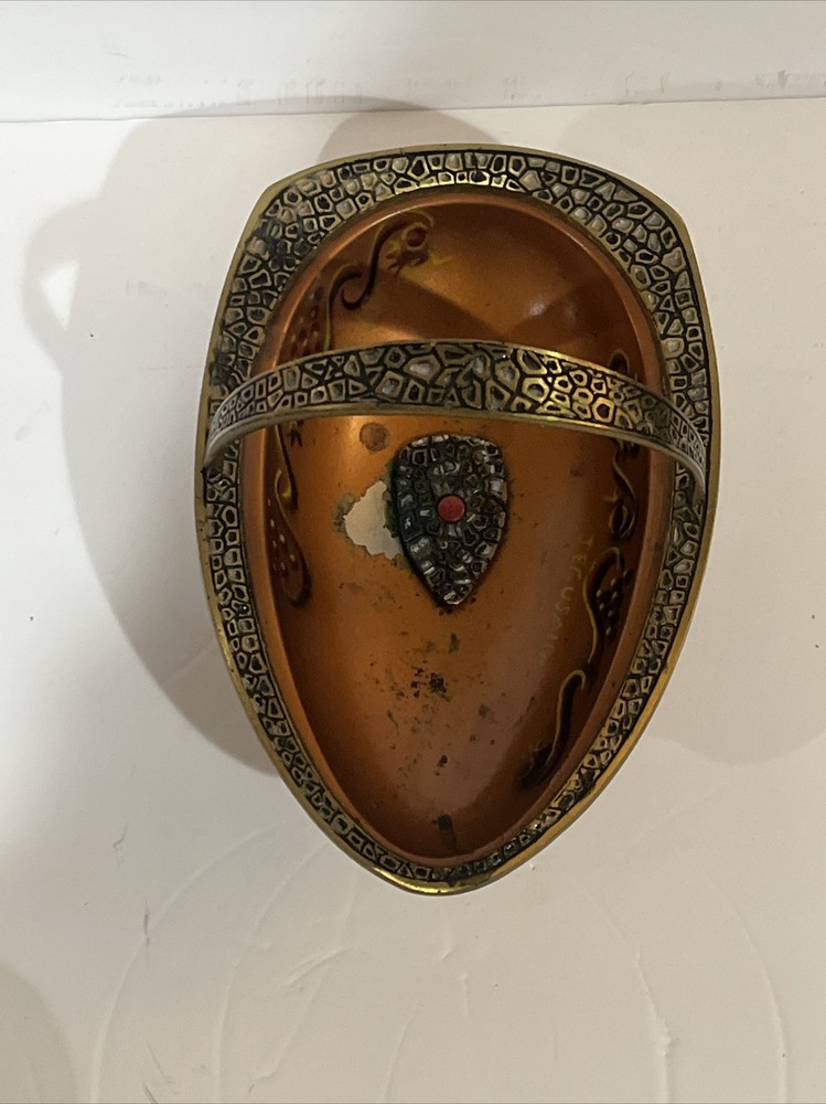 Vintage Israel Enamel Brass Footed Bowl With Handle