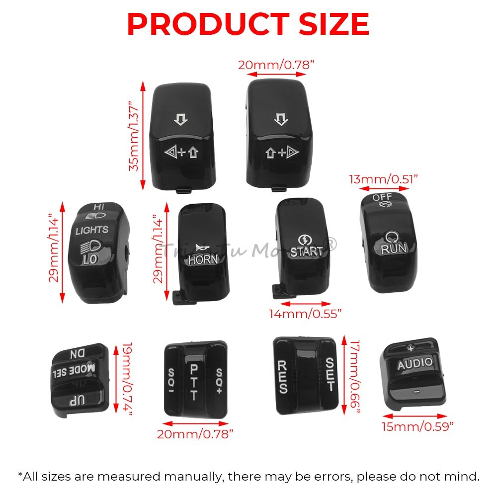 Black 10pcs Hand Control Switch Button Caps For Harley Electra Glide Tri Glide