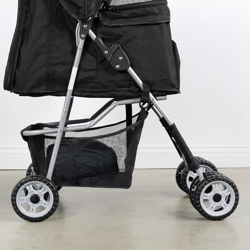 Pet Stroller Collapsible W/ Mesh Windows Large Compartment Dual Cup Holders New