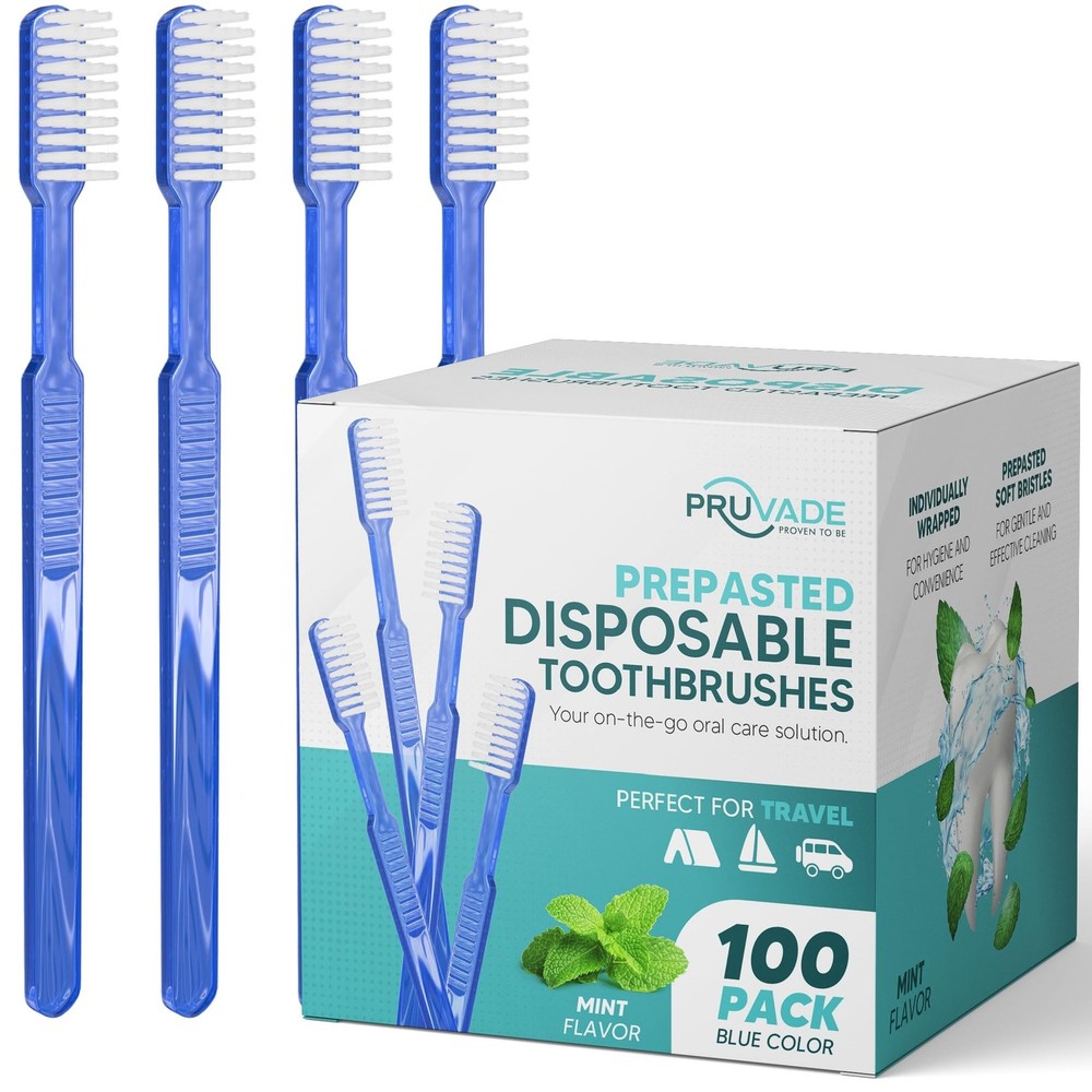 100 Pack Disposable Toothbrushes with Toothpaste Built In | Mint Prepasted To...
