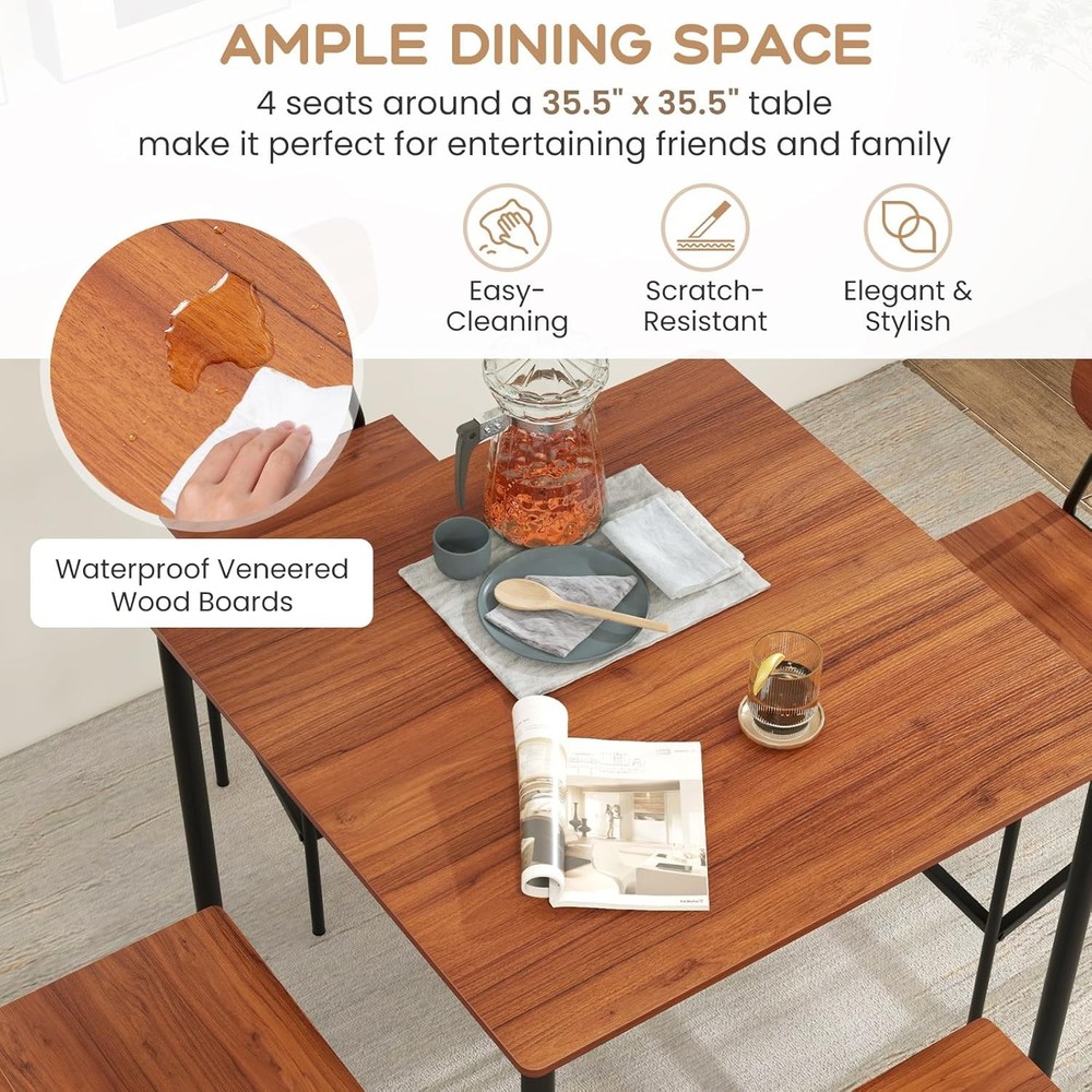 5-Piece Dining Table Set W/Counter Height Table & 4 Bar Stools Industrial