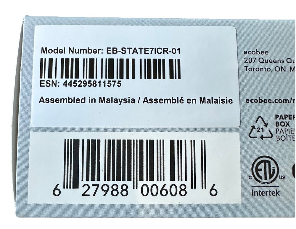 Ecobee Lite Smart Thermostat Programmable Touchscreen EB-state7ICR-01