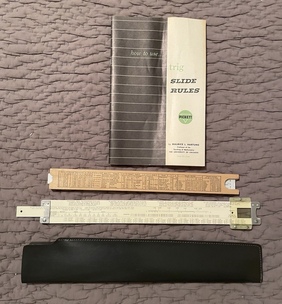 2 Slide Rules. Vintage. Pickett w/Instructions And Case. Engineering Slide Rule.