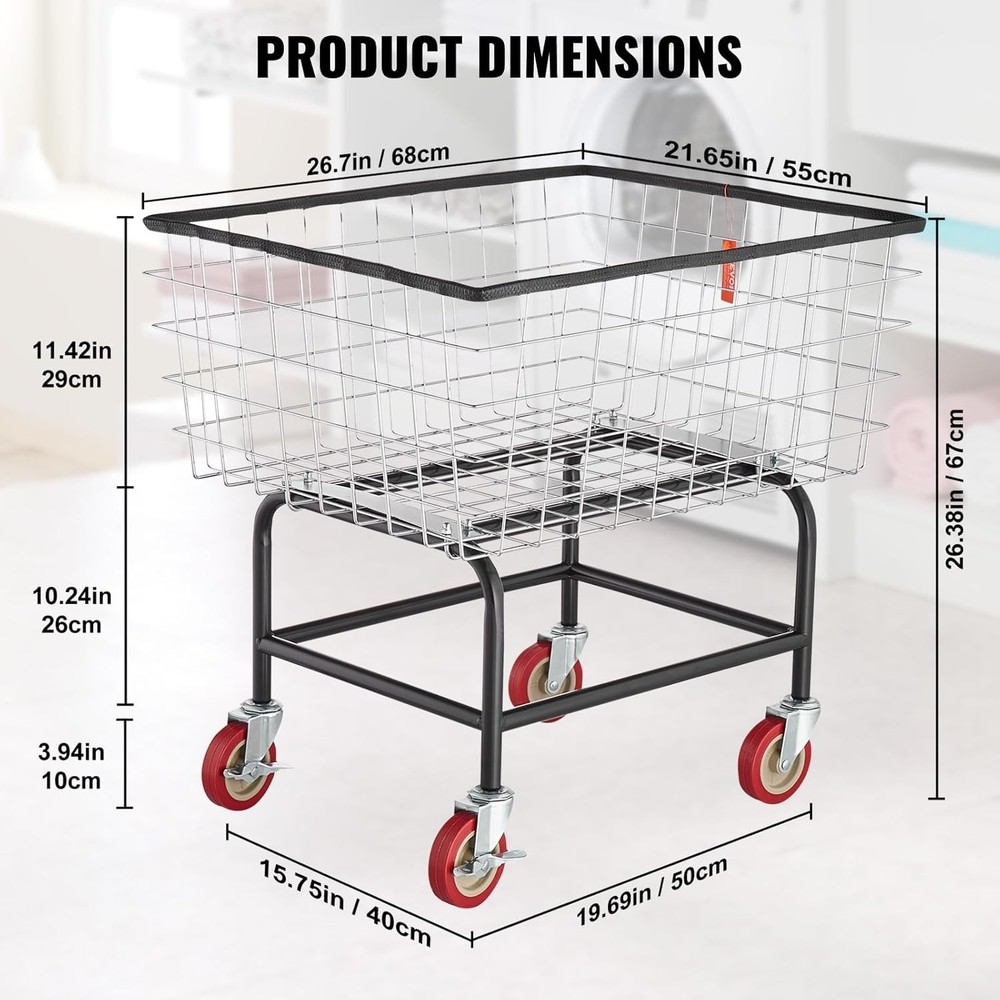 VEVOR Wire Laundry Cart, 2.8 Bushel Wire Laundry Hamper