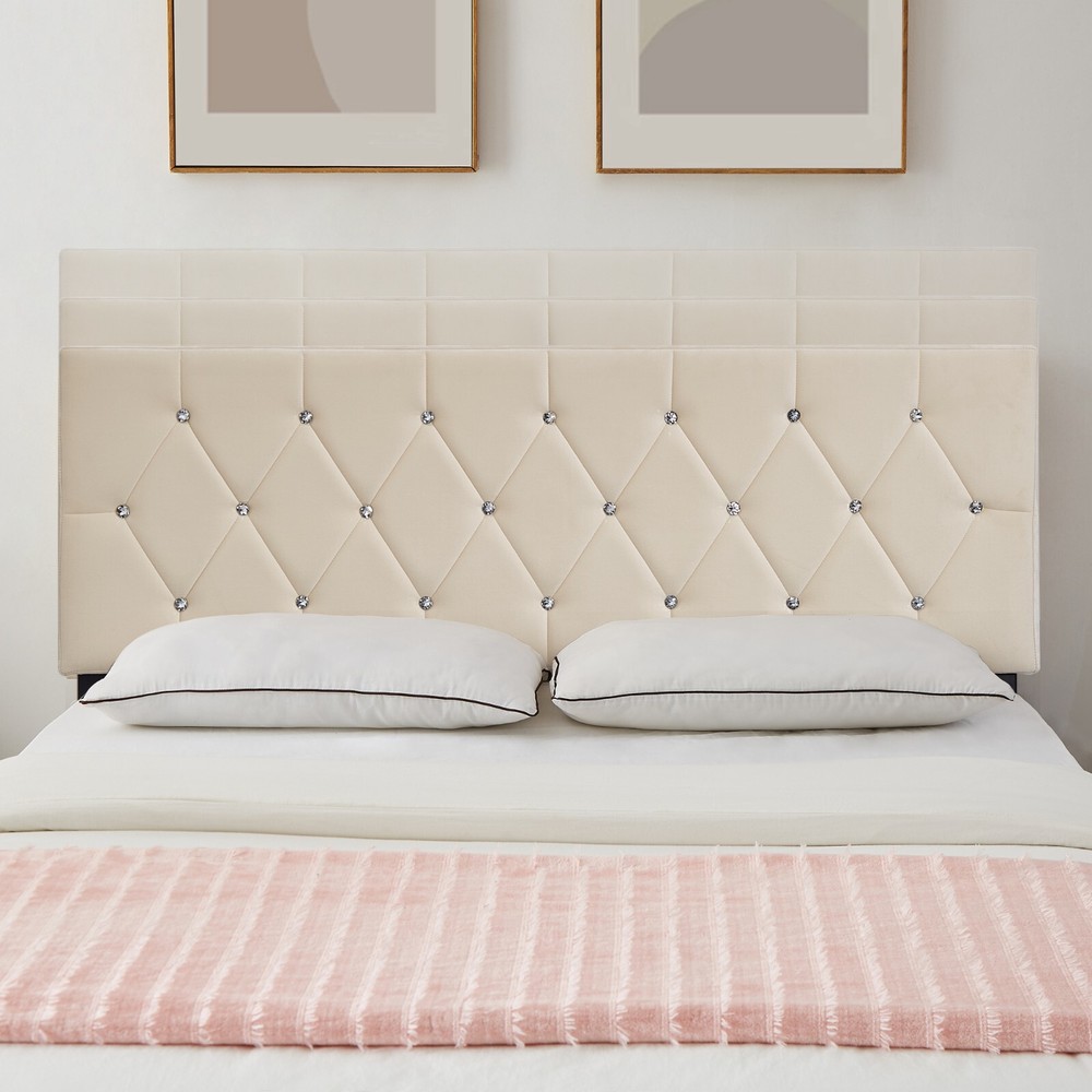 Queen King Size Headboard Only Velvet Button Tufted Upholstered Adjustable Bed