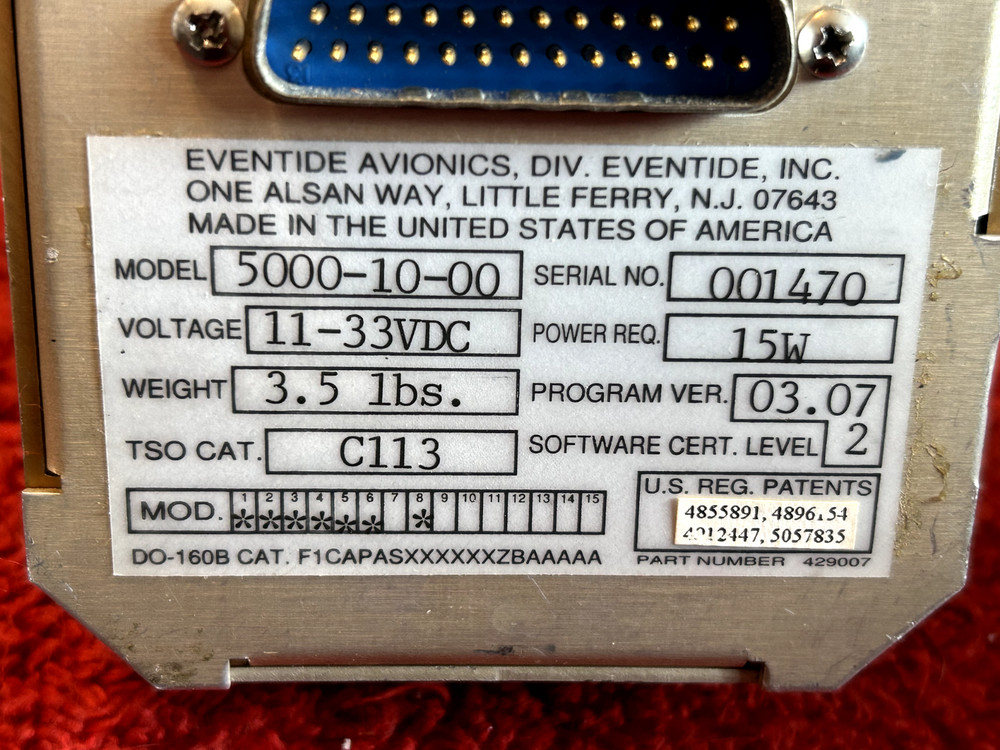 EVENTIDE ARGUS 5000 MOVING MAP DISPLAY MODEL 5000-10-00 WITH TRAY