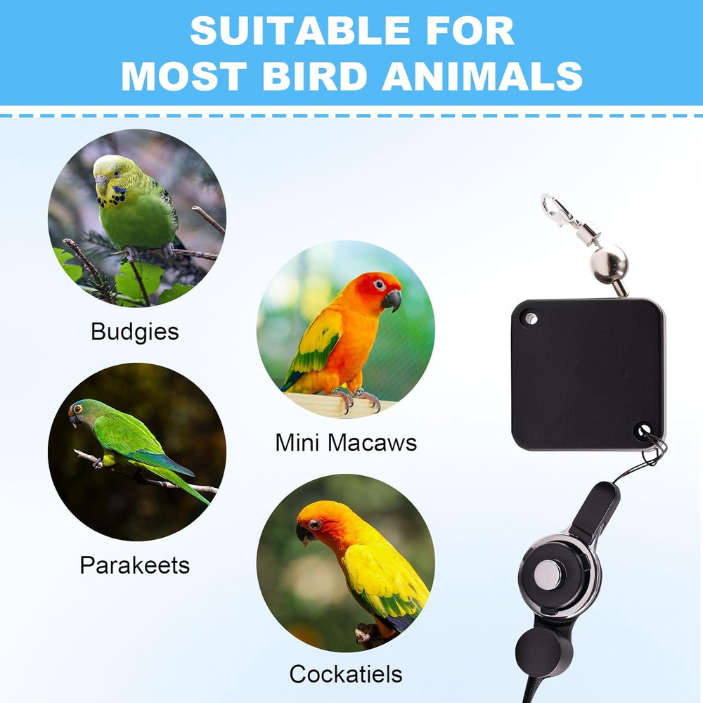 Bird Leash, with 5 Different Size Foot Ring and Feeder Box, Retractable Anti-Bit