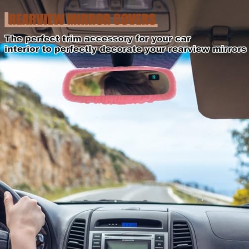 Elastic Plush Auto Rear View Mirror Protector - Stretchy Comfortable Car Pink