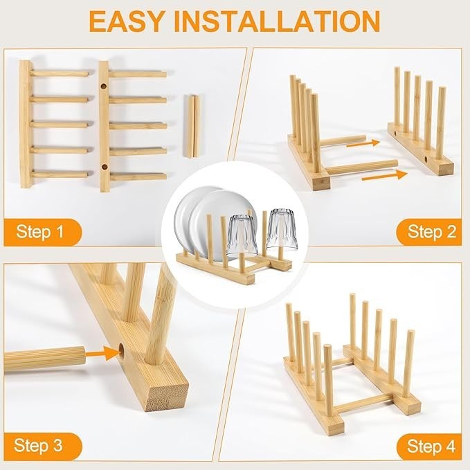 Pack Bamboo Kitchen Rack with 4 Slots and 5 Connector Pegs – Vertical Organizer