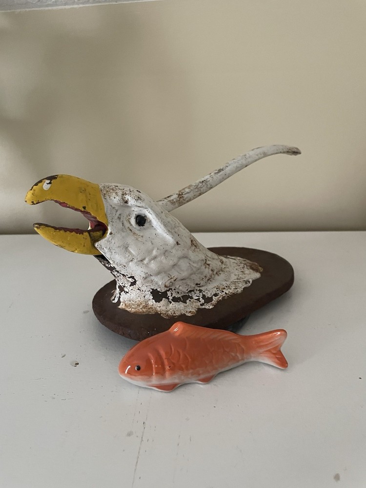Vintage Table Mounted Large Cast Iron Enamel Painted EAGLE Nutcracker 9" Long