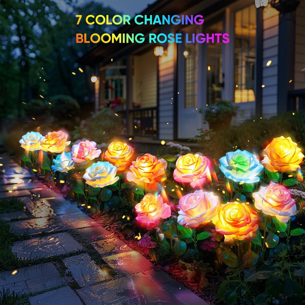 BOMIER 6-Pack Solar Flowers Outdoor Waterproof - 6 Pack, Multicolor
