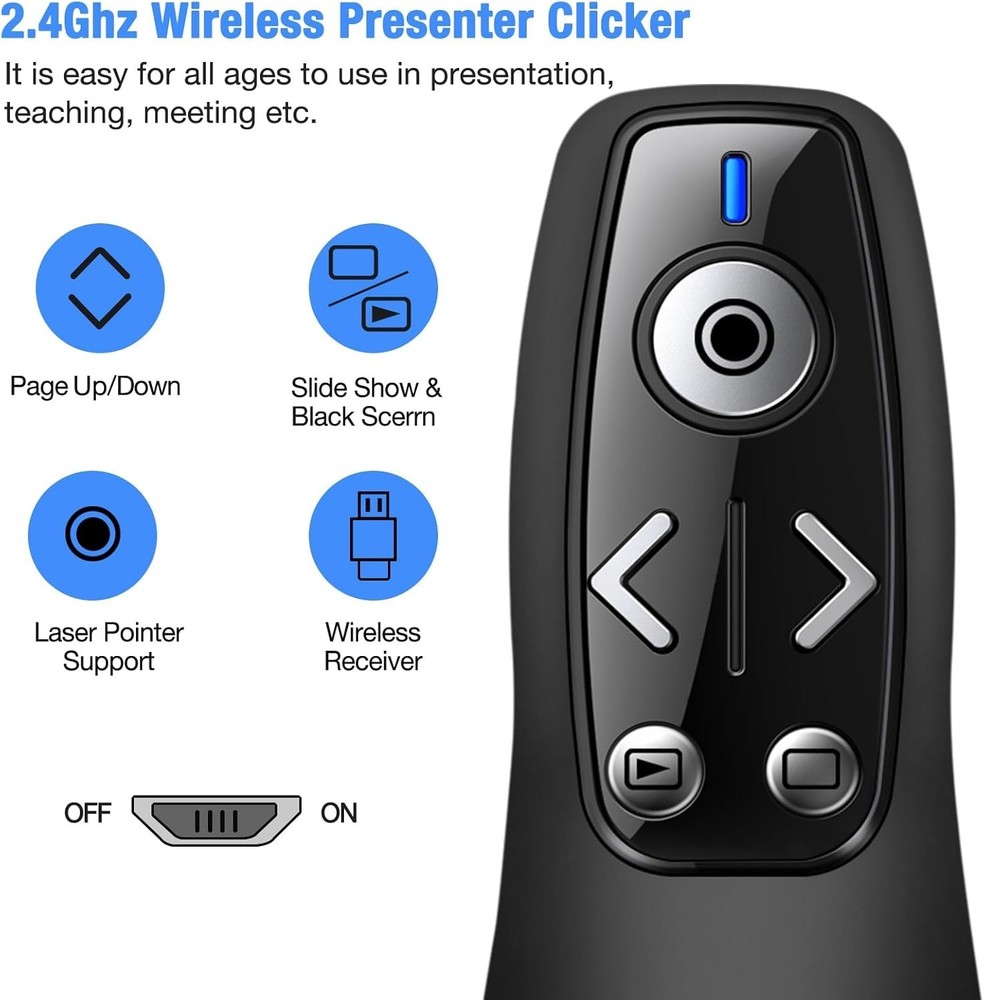 Long-Range Wireless Presenter Clicker with Red Laser – Ideal for Engaging Talks