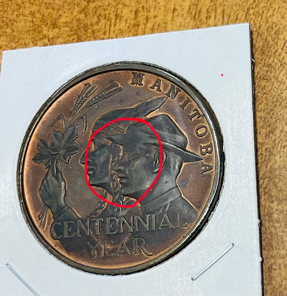 MANITOBA Centennial Year Canada Medal 39mm bronze - Striking Error