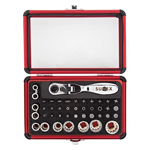 44Pc 1/4" Drive Mini Dual Flex Head Ratchet Wrench Socket & Bit Set Tools