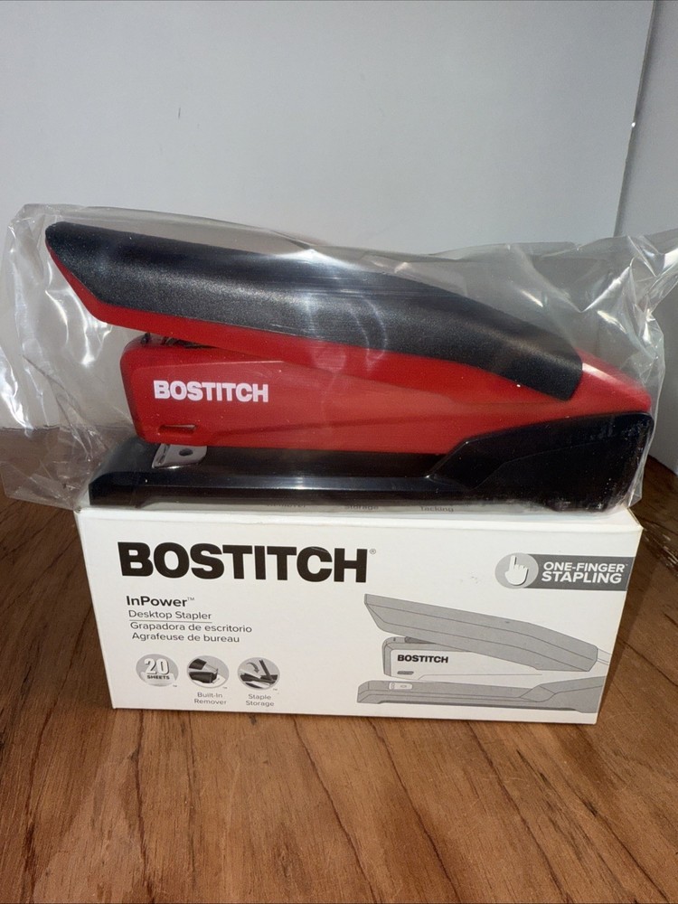 Bostitch InPower Spring-Powered Premium Desktop Stapler 20-Sheet One Finger Red