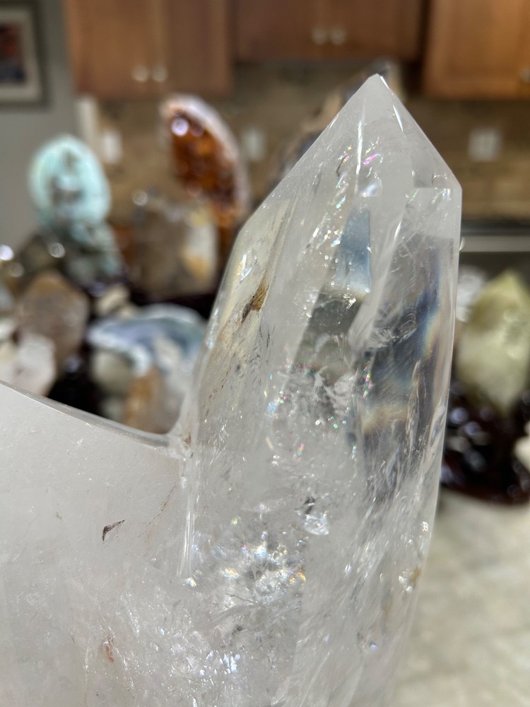 Clear Quartz cluster polished points Freeform with removable custom wood stand