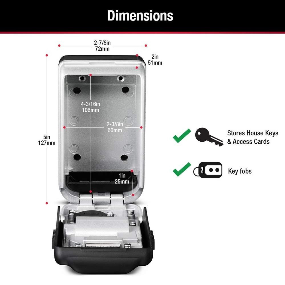 Master Lock Black Wall Mount Key Lock Box with Light Up Dials, Set/Reset Comb...
